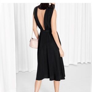& Other Stories Black Sleeveless High Neck Tie Waist Open Back Midi Dress